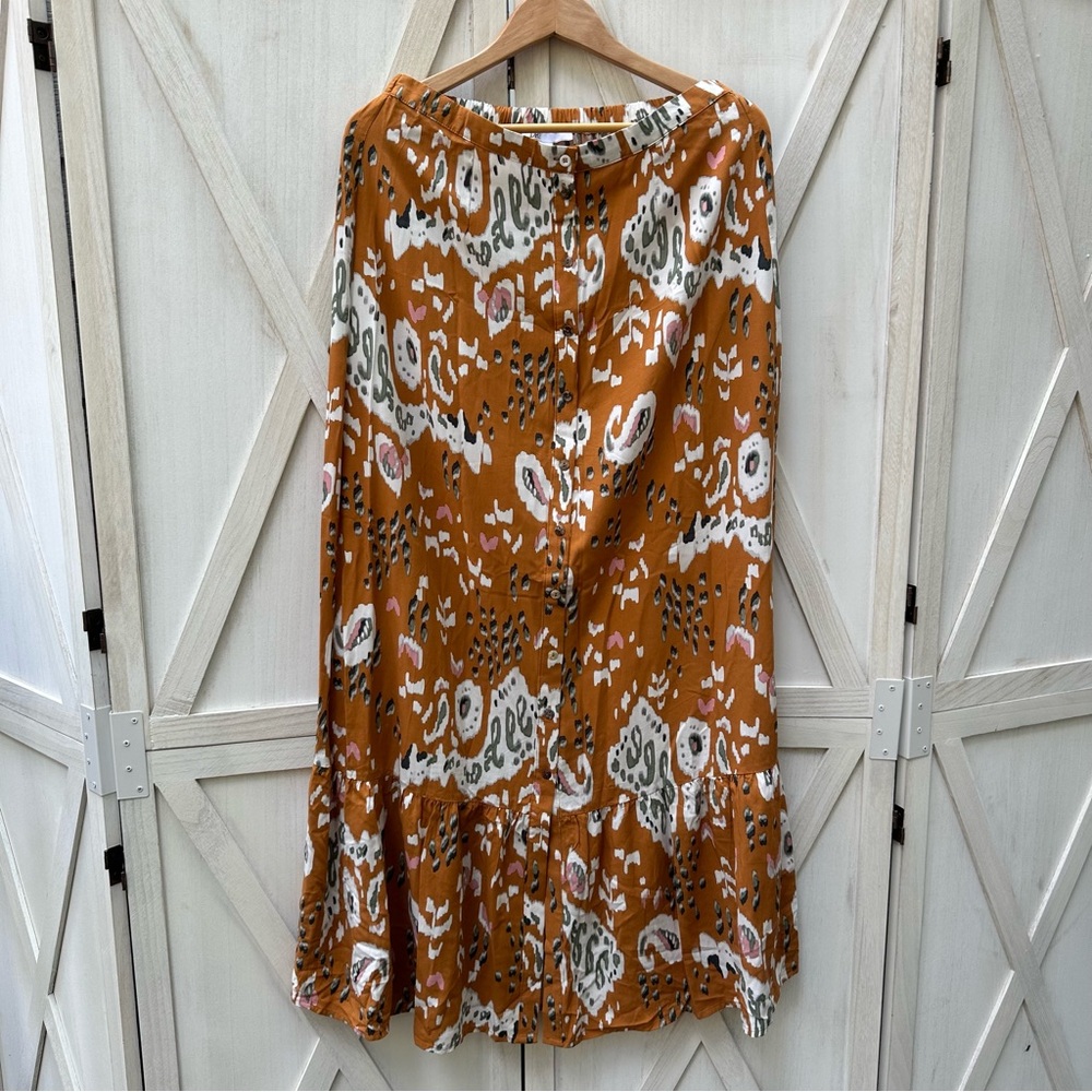 DR2 Brown and Orange Asymmetrical Tiered Maxi Skirt